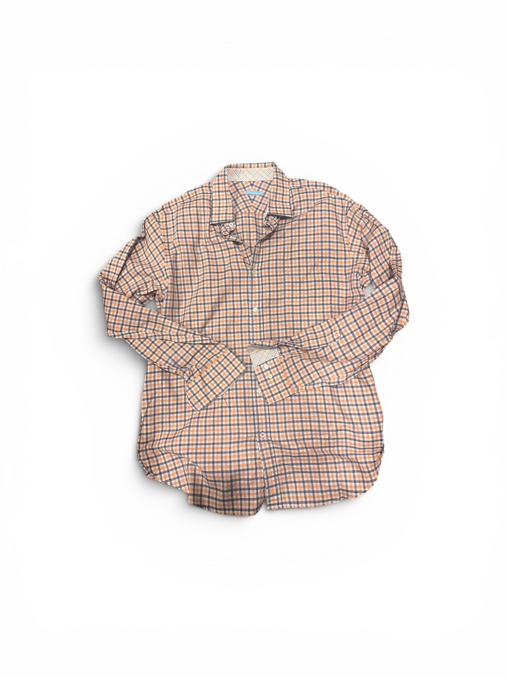 J. McLaughlin Orange & Blue Checked Button-Down Shirt